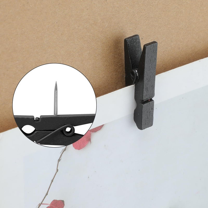 Senkary 60 Pieces Black Push Pins with Wooden Clips  Clothespin Pushpins Cute Decorative Thumb Tacks for Cork Board  Bulletin Board  Photos  Crafts  Classroom Office - Image 4